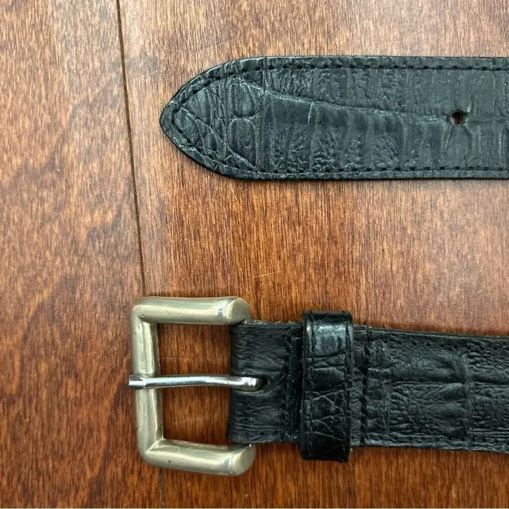A Different Dialogue Women’s Black Leather Belt, Croc Embossed Made in England
